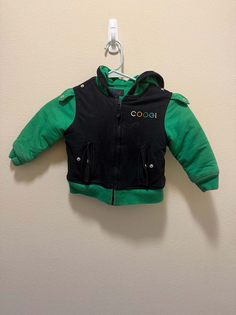 COOGI Toddler Full Zip Jacket Hoodie Black Green Size 2T